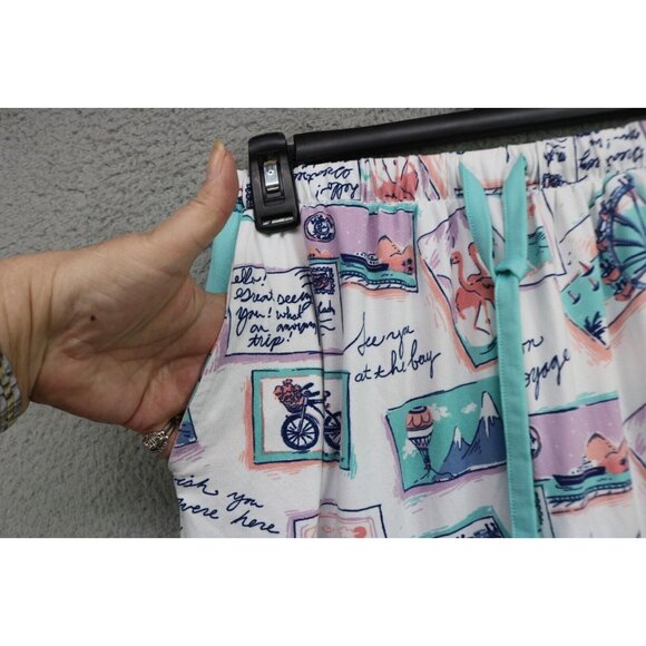 Munki Munki Pajama Set Postcards-Size Medium-Drawstring-Pockets-Capri - Picture 13 of 16